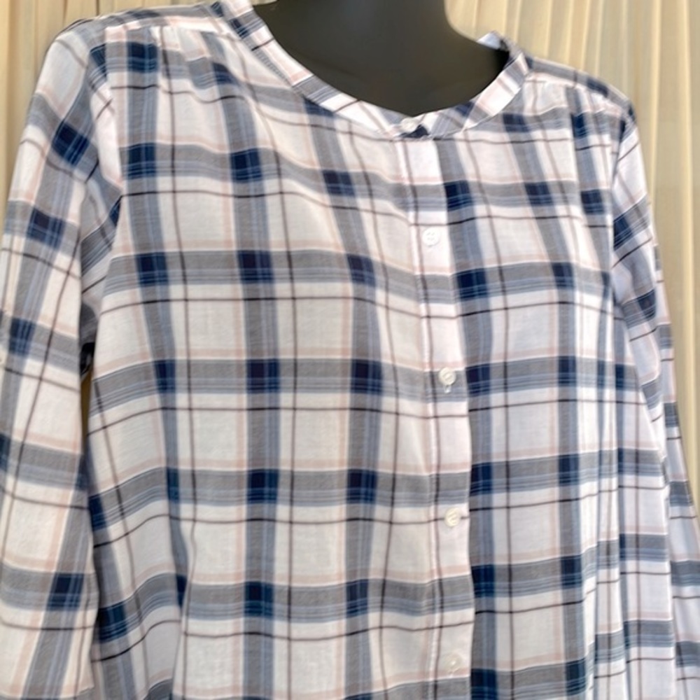 Small Loft Button Down Blouse Blue & White Plaid